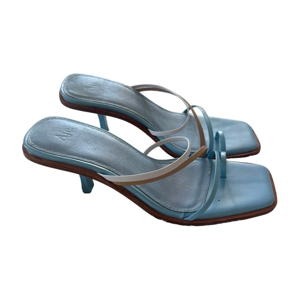 Aje Strappy Kitten Heel Sandals Women 35 Blue Square Toe Minimalist Designer Lux